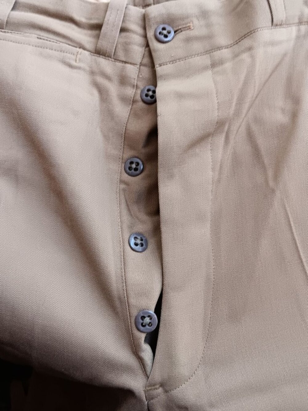 34x29 True Vintage 1930's Trousers Pants Wool Gabardine Khaki Buttonfly 1940s